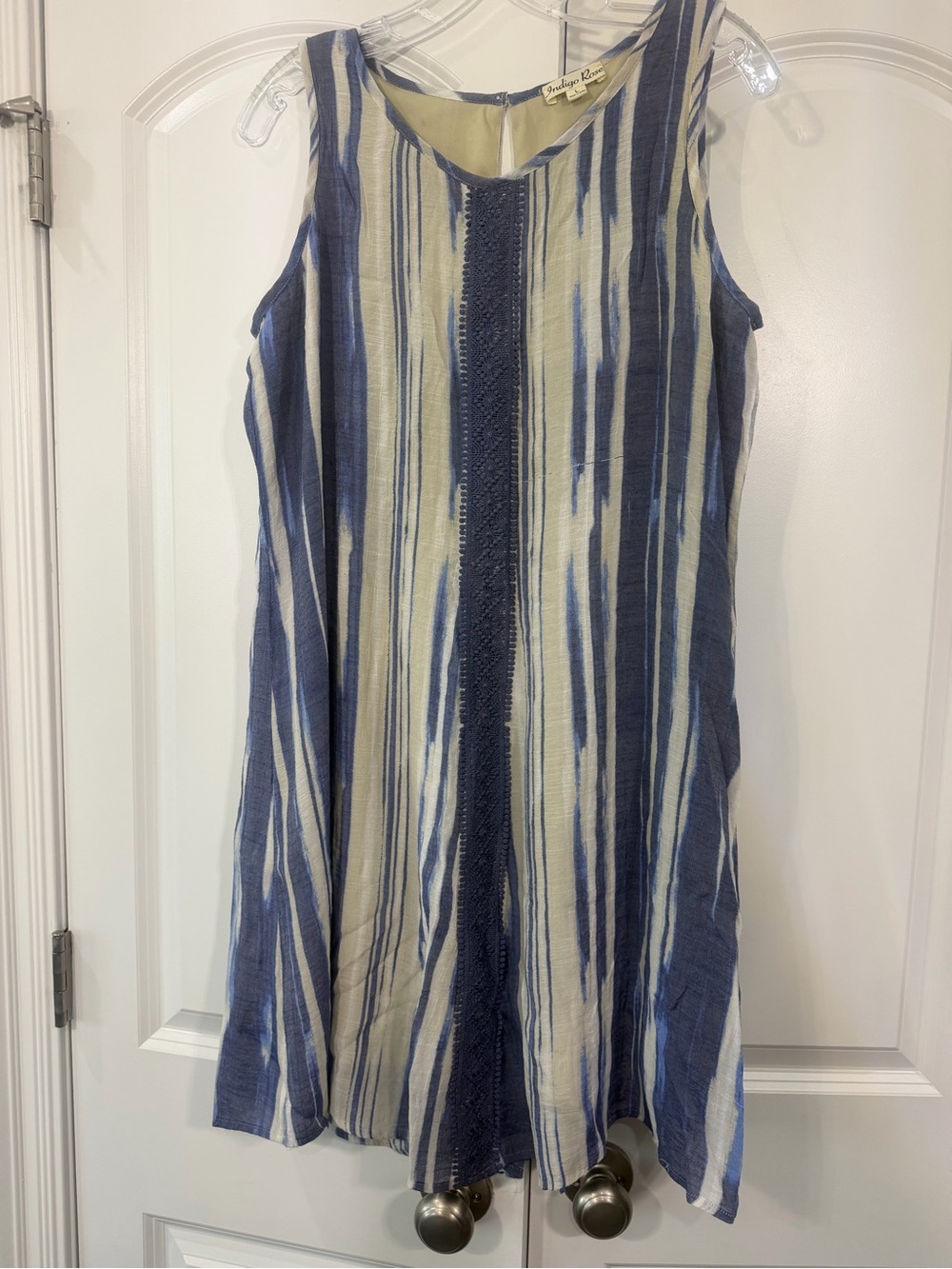 Sleeveless Striped Mini Dress in Blue and Cream